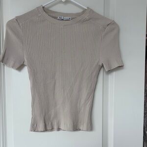 Zara Tan Ribbed Fitted Short Sleeve T-Shirt